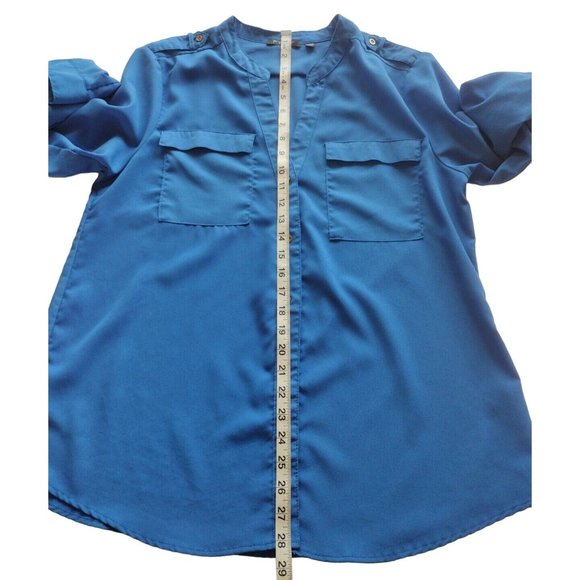 Fylo Top Womens Large Button Up Tab Sleeves Pockets Shoulder Tabs Office - Picture 6 of 16